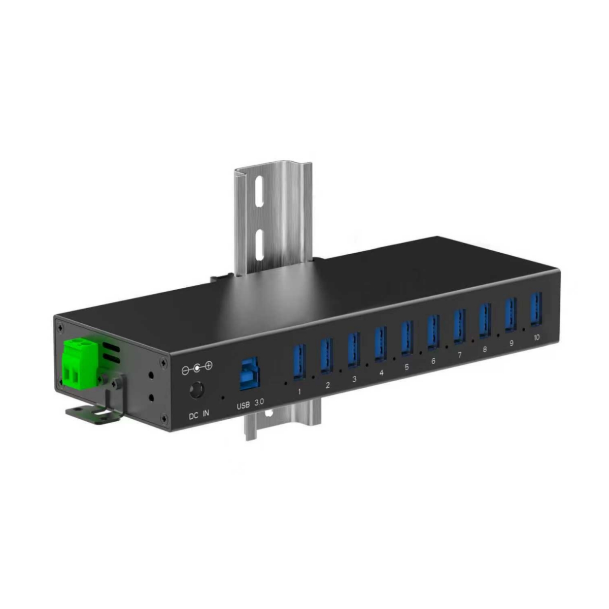 Industrial Aluminum 10-Port USB Hub