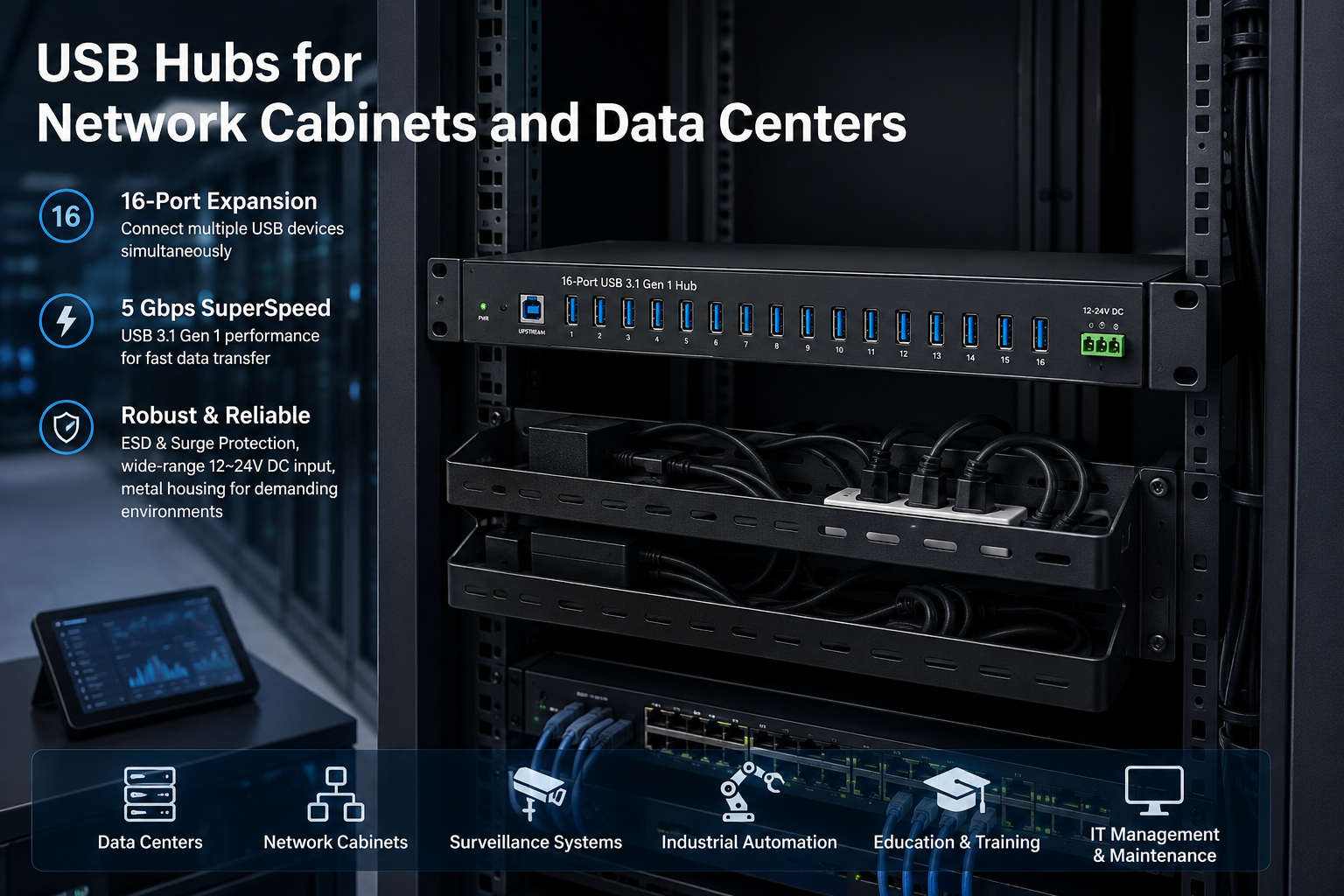 USB Hubs & PoE Solutions for Network Cabinets and Data Centers